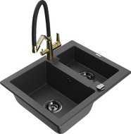 Mexen Carlos žulový drez 1,5-komorový s kuchynskou batériou Duo, čierny s bodkami - 6518-76-671701-57-B