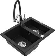 Mexen Carlos žulový drez s 1,5 komorami s kuchynskou batériou Duo, čierny - 6518-77-671701-07