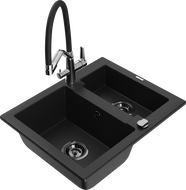 Mexen Carlos granitový kuchynský drez s 1,5-komorou a kuchynskou batériou Duo, čierny - 6518-77-671701-07-B