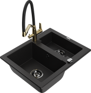 Mexen Carlos žulový drez s 1,5-komorou a kuchynskou batériou Duo, čierny - 6518-77-671701-57-B