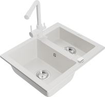 Mexen Carlos 1,5-komorový granitový drez s kuchynskou batériou Duero, biela - 6518-20-671600-20