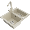 Mexen Carlos žulový kuchynský drez 1,5-komorový s kuchynskou batériou Duero, béžový - 6518-69-671600-69