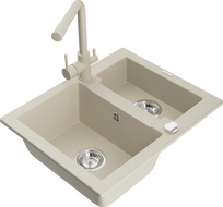 Mexen Carlos žulový kuchynský drez 1,5-komorový s kuchynskou batériou Duero, béžový - 6518-69-671600-69
