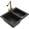 Mexen Carlos granitový drez 1,5-komorový s kuchynskou batériou Duero, čierny/zlatý metalik - 6518-75-671600-50-B