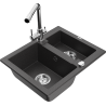 Mexen Carlos žulový drez 1,5-komorový s kuchynskou batériou Duero, čierny škvrnitý - 6518-76-671600-00