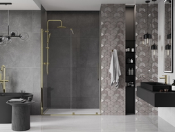 Mexen Velar sprchové dvere posuvné 140 cm, transparentné, zlaté - 871-140-000-01-50