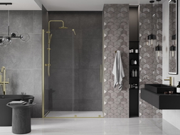 Mexen Velar posuvné sprchové dvere 140 cm, transparentné, zlaté kartáčované - 871-140-000-01-55