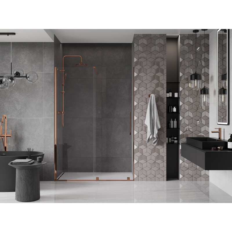 Mexen Velar sprchové dvere posuvné 130 cm, transparentné, ružové zlato - 871-130-000-01-60