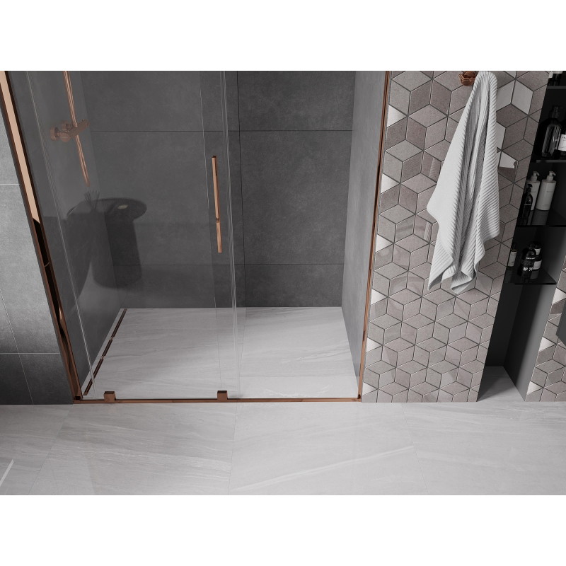 Mexen Velar posuvné sprchové dvere 140 cm, priehľadné, ružové zlato - 871-140-000-01-60
