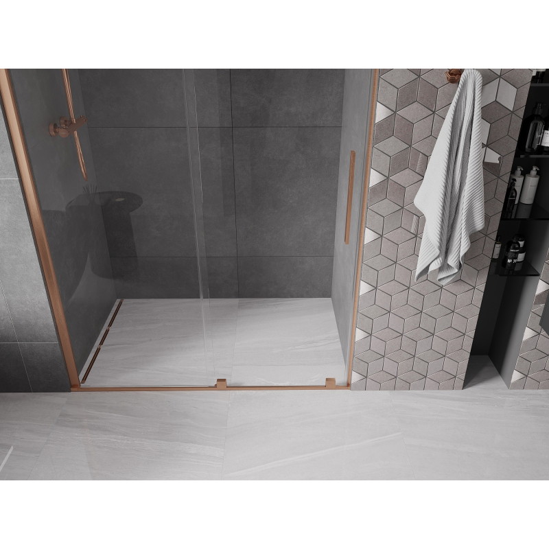 Mexen Velar posuvné sprchové dvere 160 cm, transparentné, brúsená meď - 871-160-000-01-65