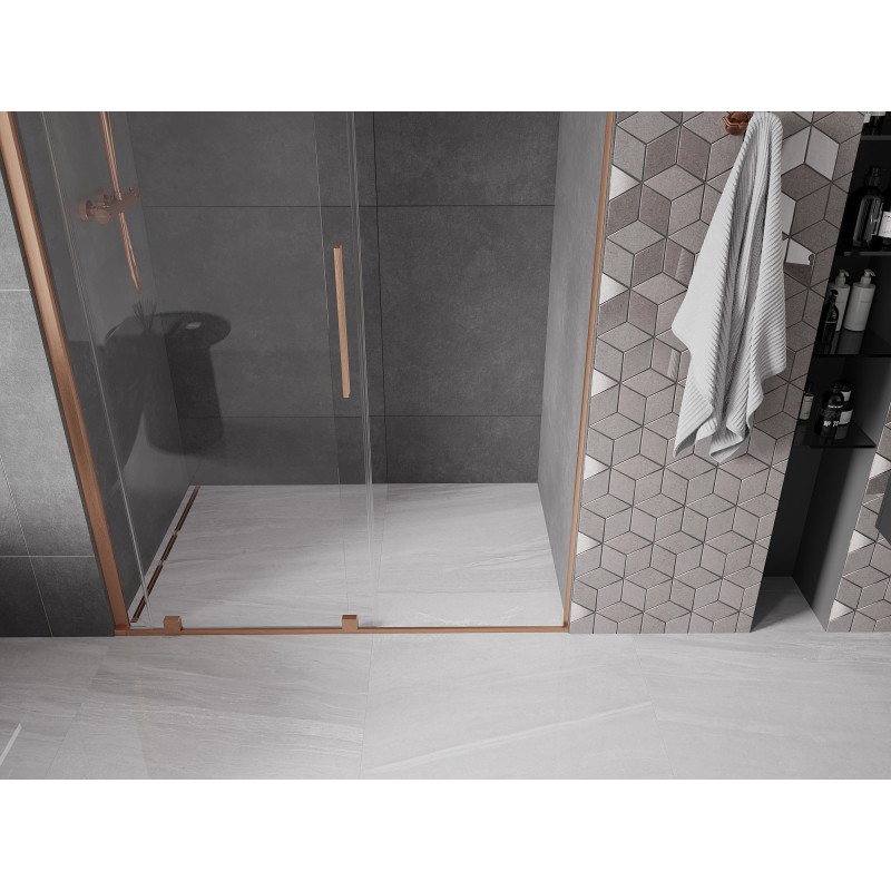 Mexen Velar posuvné sprchové dvere 160 cm, transparentné, brúsená meď - 871-160-000-01-65