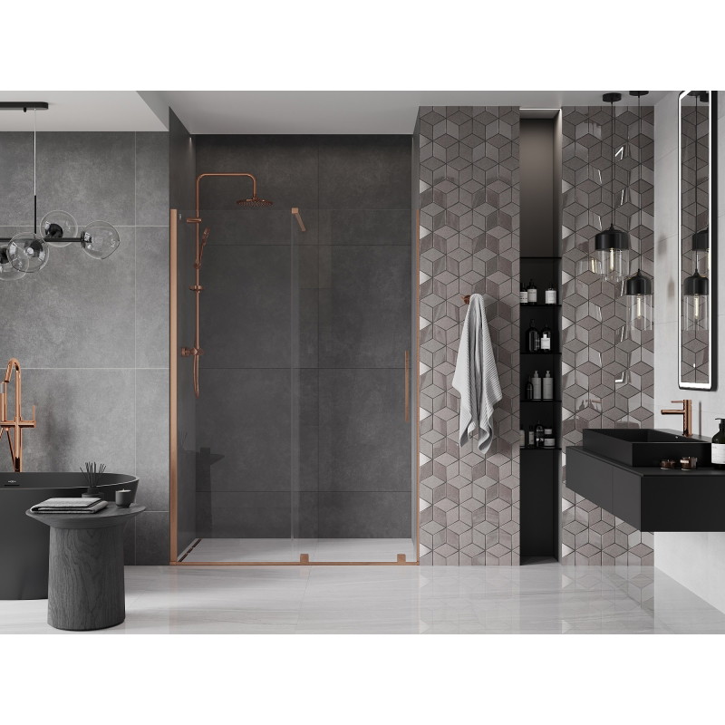 Mexen Velar posuvné sprchové dvere 160 cm, transparentné, brúsená meď - 871-160-000-01-65