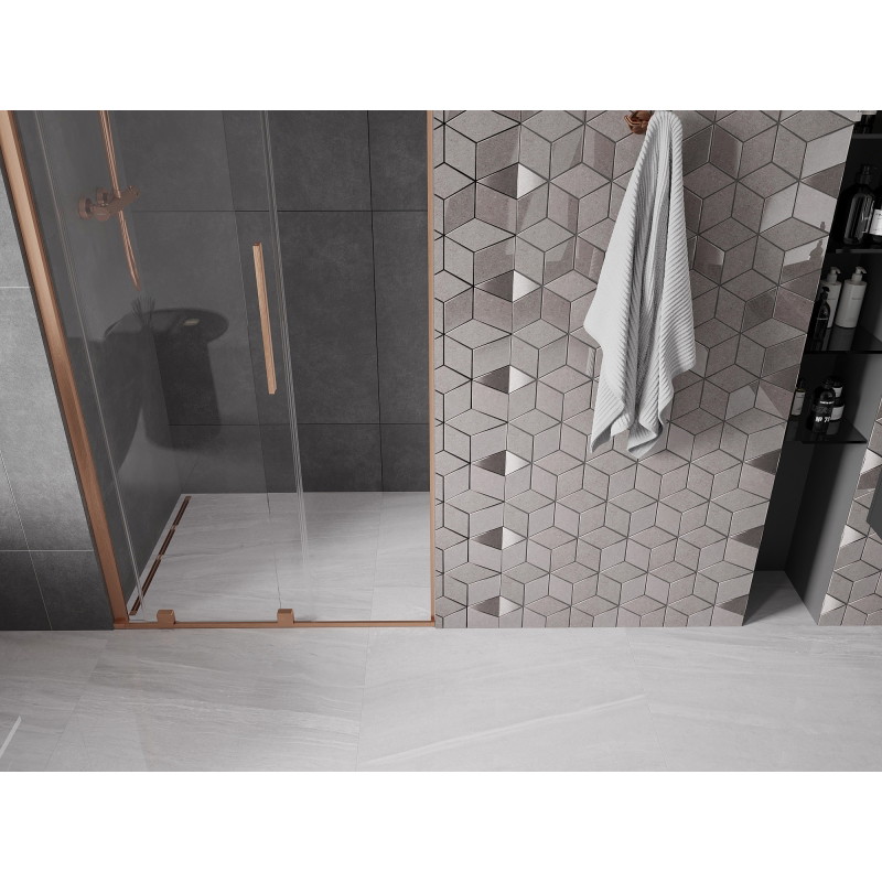 Mexen Velar posuvné sprchové dvere 110 cm, transparentné, brúsená meď - 871-110-000-01-65