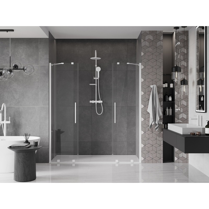 Mexen Velar Duo sprchové dvere posuvné 180 cm, priehľadné, biele - 871-180-000-02-20
