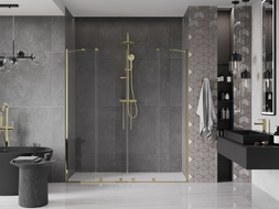 Mexen Velar Duo sprchové dvere posuvné 200 cm, transparentné, zlaté - 871-200-000-02-50