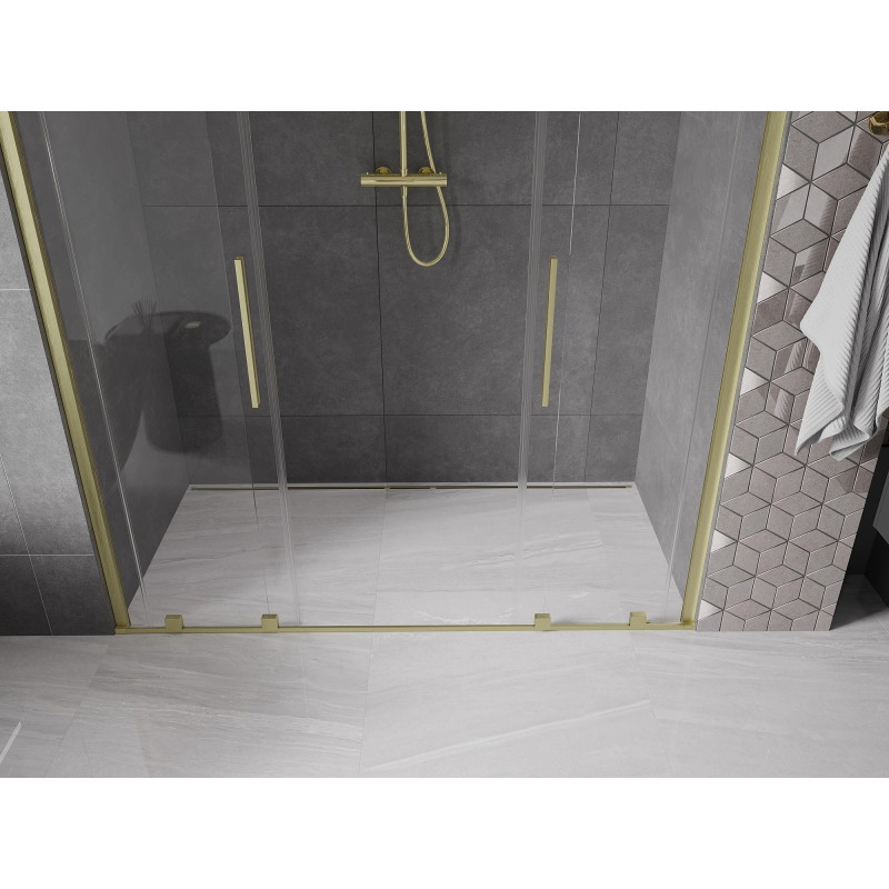 Mexen Velar Duo posuvné sprchové dvere 170 cm, priehľadné, zlaté kartáčované - 871-170-000-02-55
