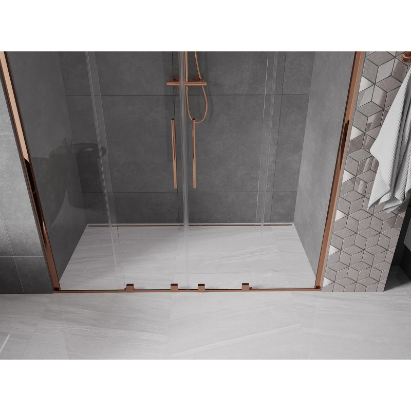 Mexen Velar Duo sprchové dvere posuvné 200 cm, transparentné, ružové zlato - 871-200-000-02-60