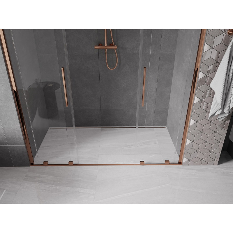 Mexen Velar Duo sprchové dvere posuvné 200 cm, transparentné, ružové zlato - 871-200-000-02-60