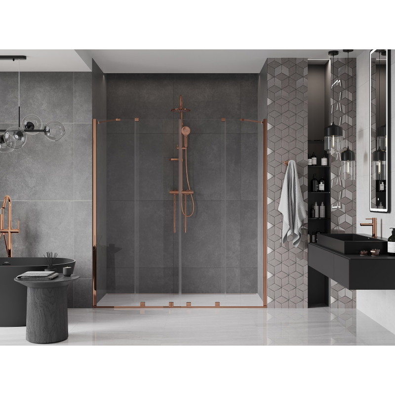 Mexen Velar Duo sprchové dvere posuvné 200 cm, transparentné, ružové zlato - 871-200-000-02-60