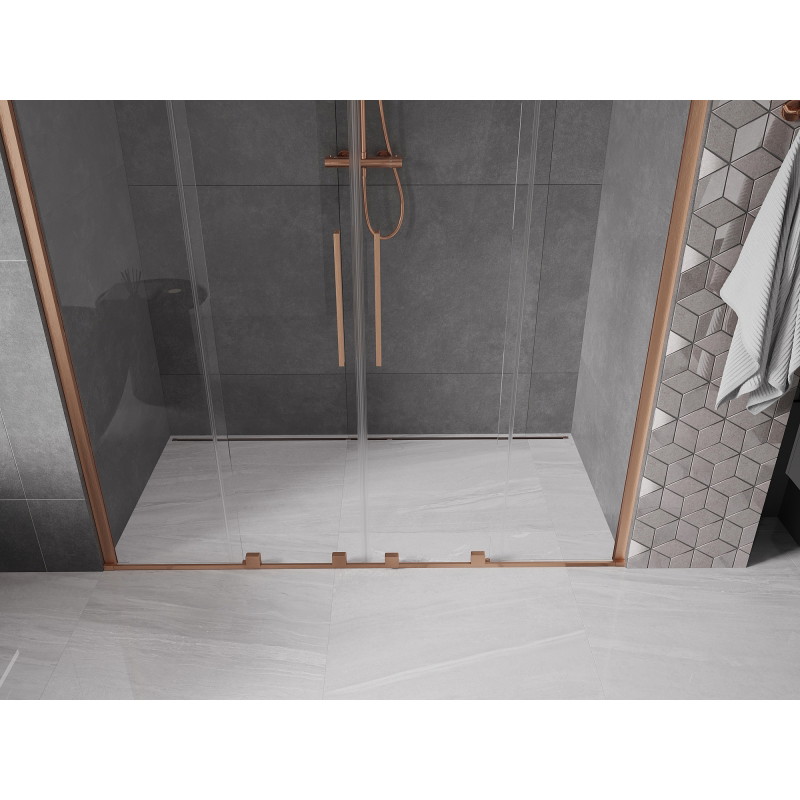 Mexen Velar Duo posuvné sprchové dvere 170 cm, transparentné, brúsená meď - 871-170-000-02-65