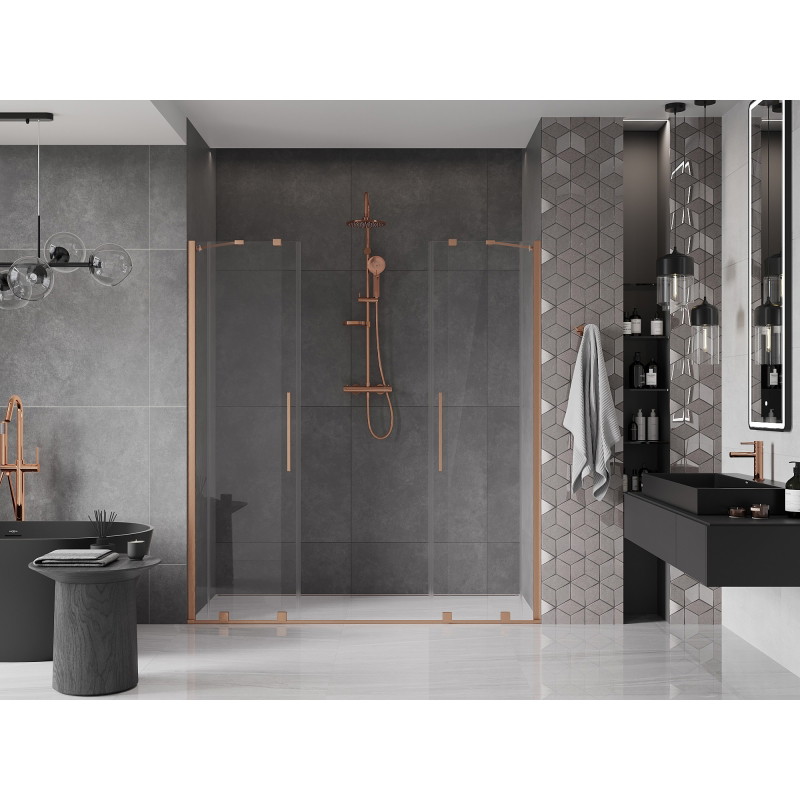 Mexen Velar Duo posuvné sprchové dvere 170 cm, transparentné, brúsená meď - 871-170-000-02-65