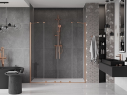 Mexen Velar Duo posuvné sprchové dvere 170 cm, transparentné, brúsená meď - 871-170-000-02-65