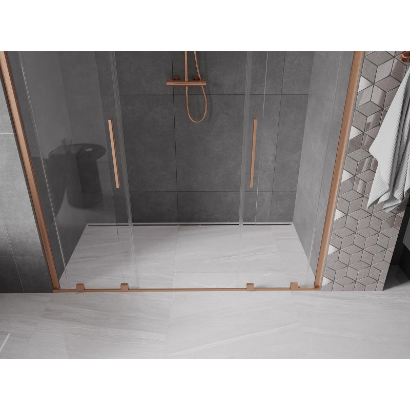Mexen Velar Duo posuvné sprchové dvere 180 cm, transparentné, kartáčovaná meď - 871-180-000-02-65