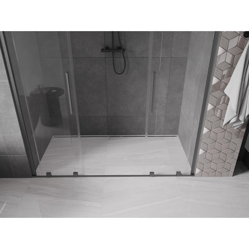 Mexen Velar Duo sprchové dvere posuvné 180 cm, transparentné, kefovaná gun grey - 871-180-000-02-66