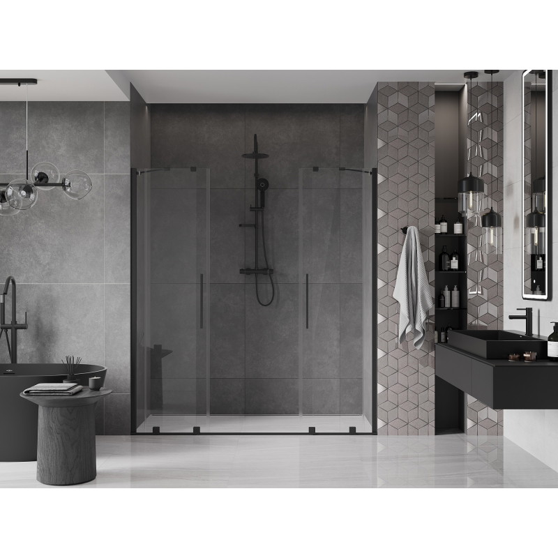 Mexen Velar Duo posuvné sprchové dvere 200 cm, transparentné, čierne - 871-200-000-02-70