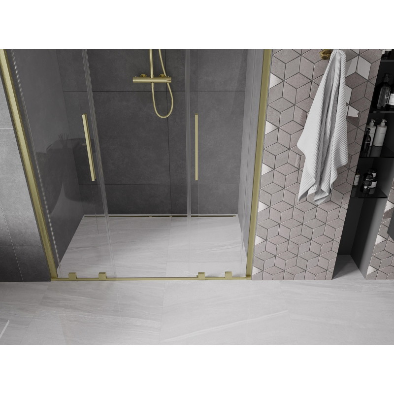 Mexen Velar Duo sprchové dvere posuvné 150 cm, transparentné, zlaté brúsené - 871-150-000-02-55