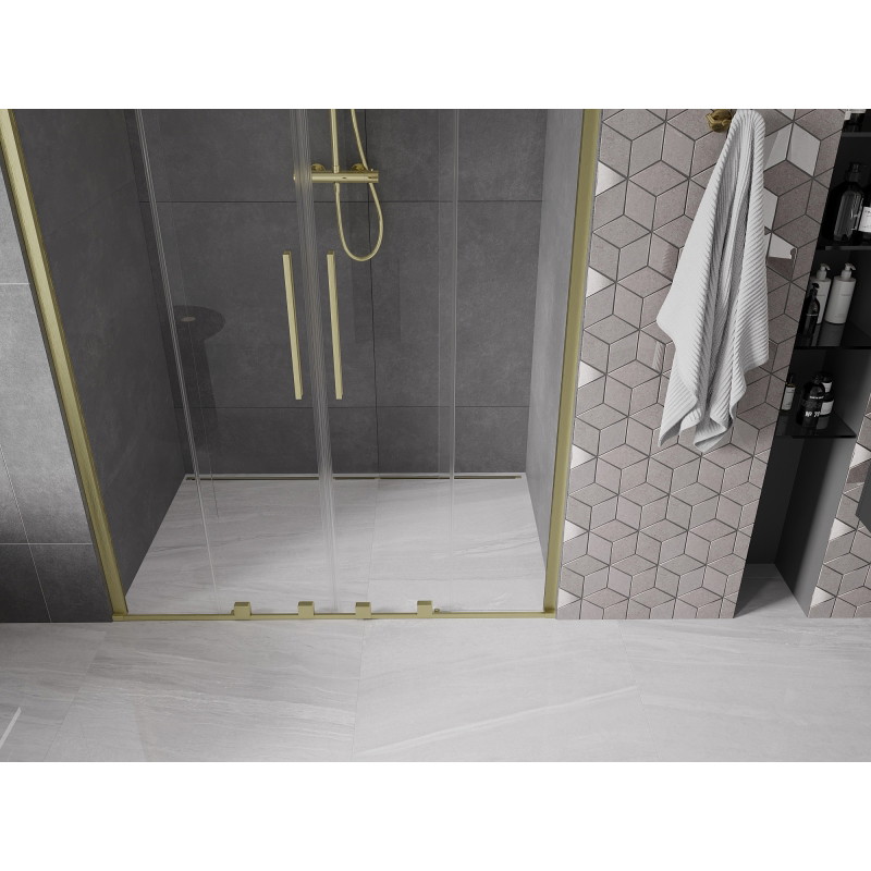 Mexen Velar Dvojité posuvné sprchové dvere 160 cm, transparentné, zlaté kartáčované - 871-160-000-02-55
