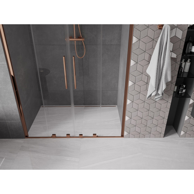 Mexen Velar Duo posuvné sprchové dvere 150 cm, priehľadné, ružové zlato - 871-150-000-02-60