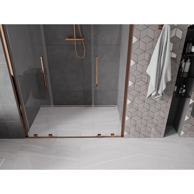 Mexen Velar Duo posuvné sprchové dvere 150 cm, priehľadné, ružové zlato - 871-150-000-02-60