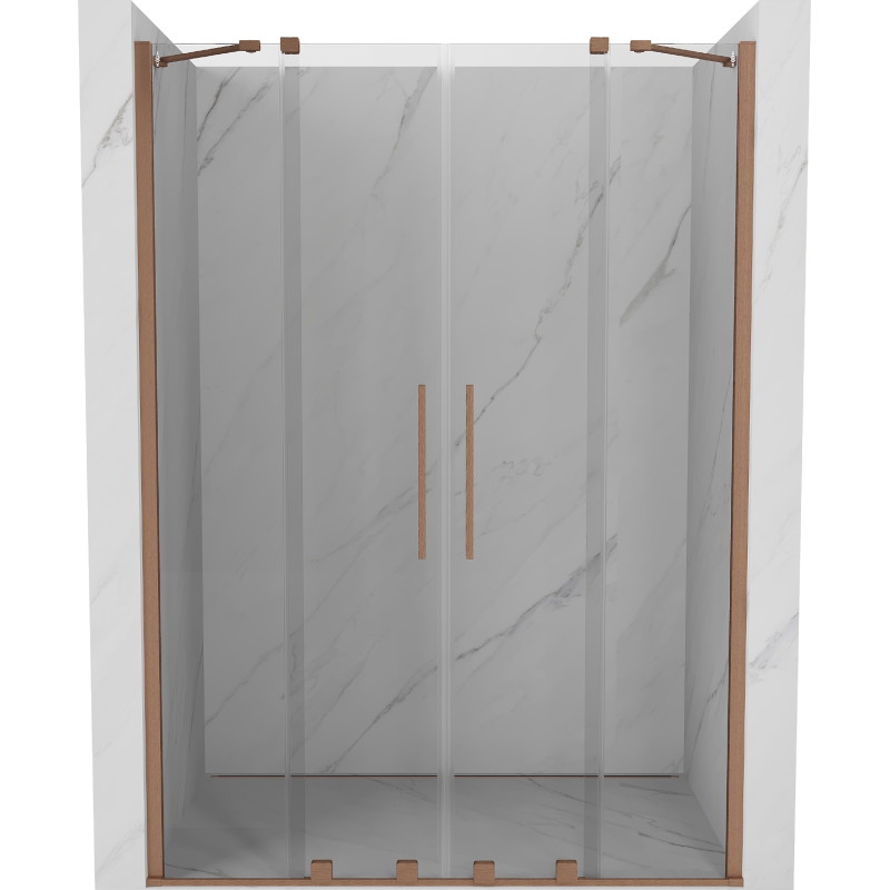 Mexen Velar Dvojité posuvné sprchové dvere 140 cm, transparentné, brúsená meď - 871-140-000-02-65