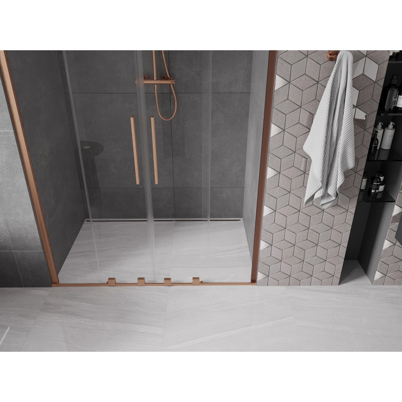 Mexen Velar Dvojité posuvné sprchové dvere 140 cm, transparentné, brúsená meď - 871-140-000-02-65