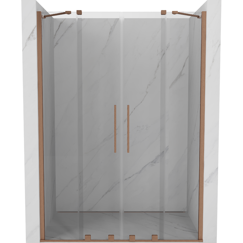 Mexen Velar Duo posuvné sprchové dvere 150 cm, transparentné, brúsená meď - 871-150-000-02-65
