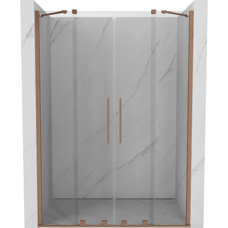 Mexen Velar Duo posuvné sprchové dvere 150 cm, transparentné, brúsená meď - 871-150-000-02-65
