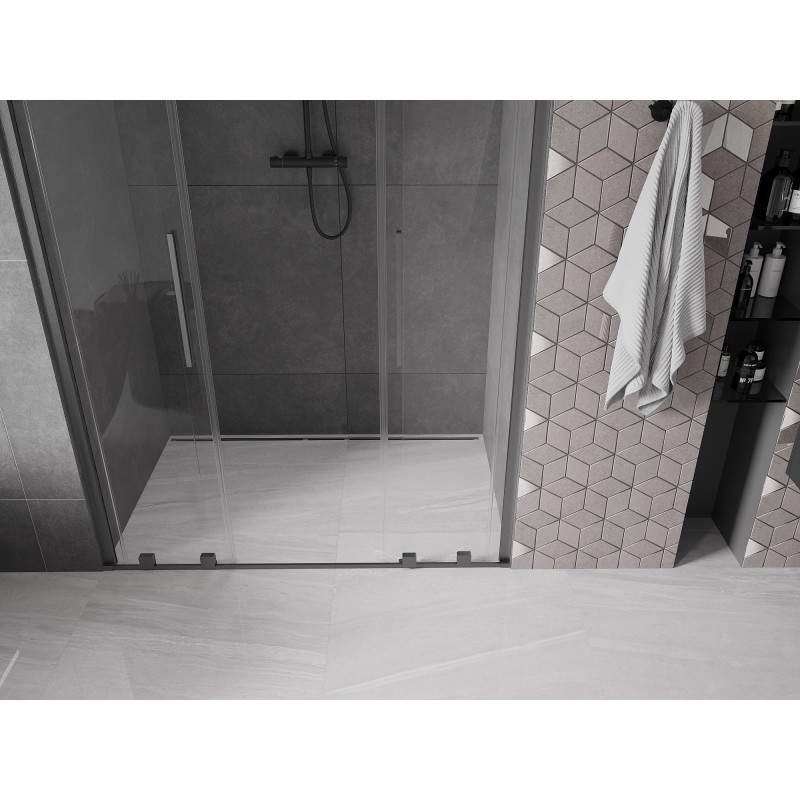 Mexen Velar Duo sprchové dvere posuvné 150 cm, transparentné, brúsená zbraňová šedá - 871-150-000-02-66