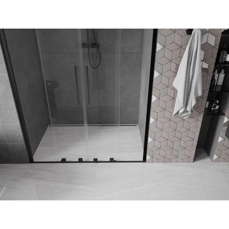 Mexen Velar Dvojité sprchovacie dvere posuvné 160 cm, priehľadné, čierne - 871-160-000-02-70