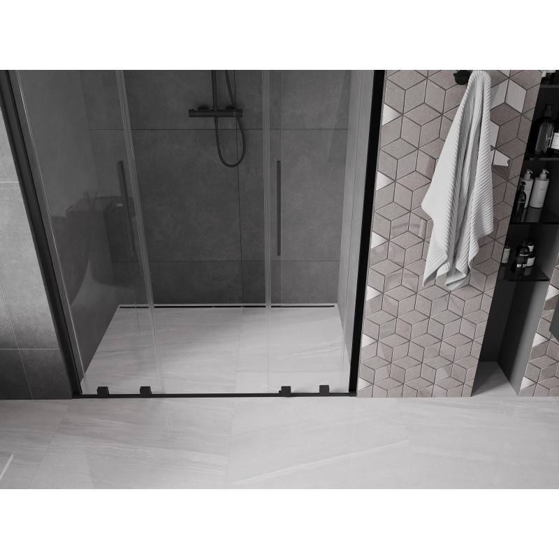 Mexen Velar Dvojité sprchovacie dvere posuvné 160 cm, priehľadné, čierne - 871-160-000-02-70
