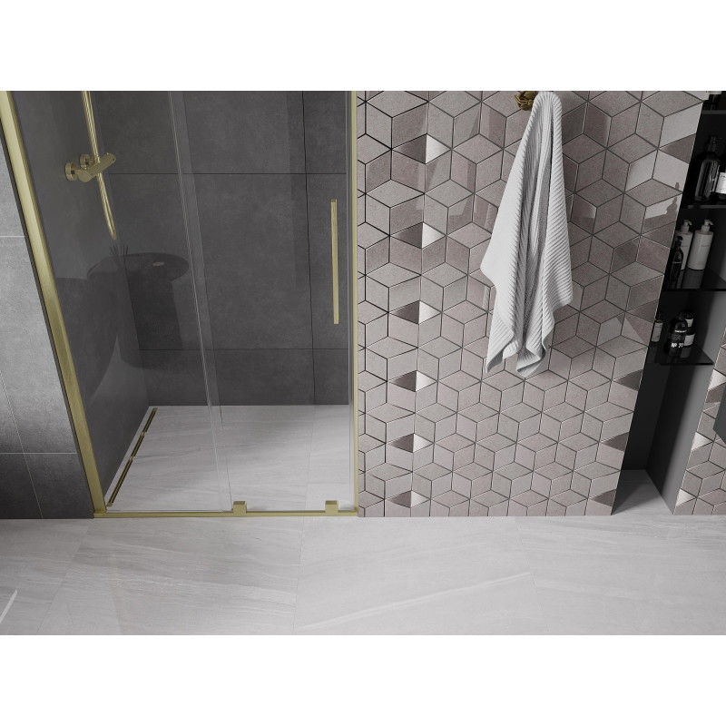Mexen Velar posuvné sprchové dvere 110 cm, transparentné, zlaté kartáčované - 871-110-000-01-55
