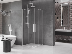Mexen Velar Duo sprchová kabína, posuvné dvere 90 x 90 cm, Priehľadné, biela - 871-090-090-02-20