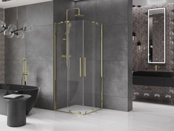 Mexen Velar Duo posuvná sprchová kabína 90 x 90 cm, transparentná, zlatá - 871-090-090-02-50