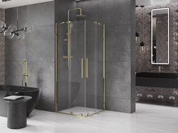 Mexen Velar Duo sprchová kabína posuvná 90 x 90 cm, priehľadná, zlatá - 871-090-090-02-50