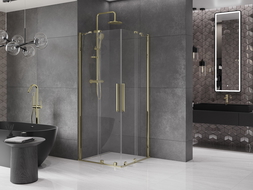 Mexen Velar Duo sprchová kabína, posuvné dvere 90 x 90 cm, Priehľadné, Zlatá - 871-090-090-02-50