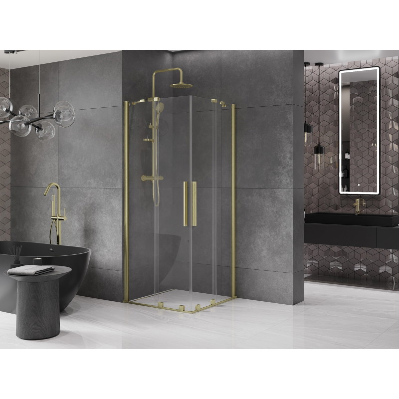 Mexen Velar Duo sprchový kút posuvný 80 x 80 cm, transparentný, zlatý kartáčovaný - 871-080-080-02-55