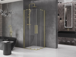 Mexen Velar Duo posuvná sprchová kabína 80 x 80 cm, transparentná, zlatá kartáčovaná - 871-080-080-02-55