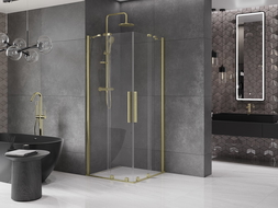 Mexen Velar Duo sprchová kabína, posuvné dvere 80 x 80 cm, Priehľadné, Zlatá kefovaná- 871-080-080-02-55