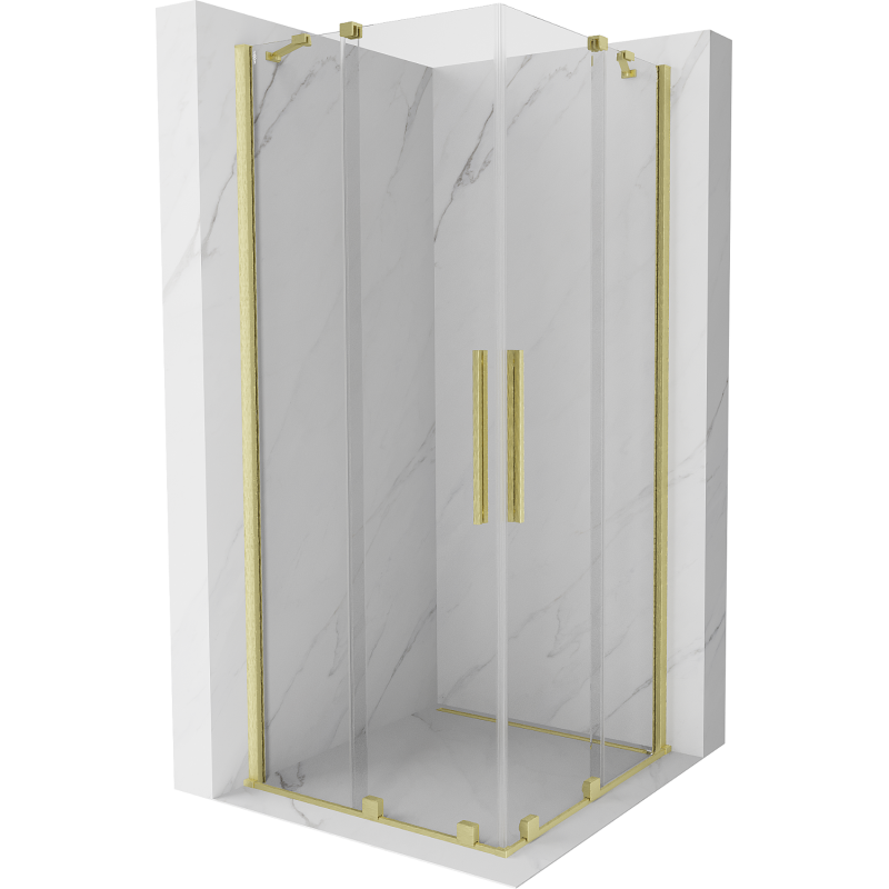 Mexen Velar Duo sprchová kabína, posuvné dvere 100 x 100 cm, Priehľadné, Zlatá kefovaná- 871-100-100-02-55