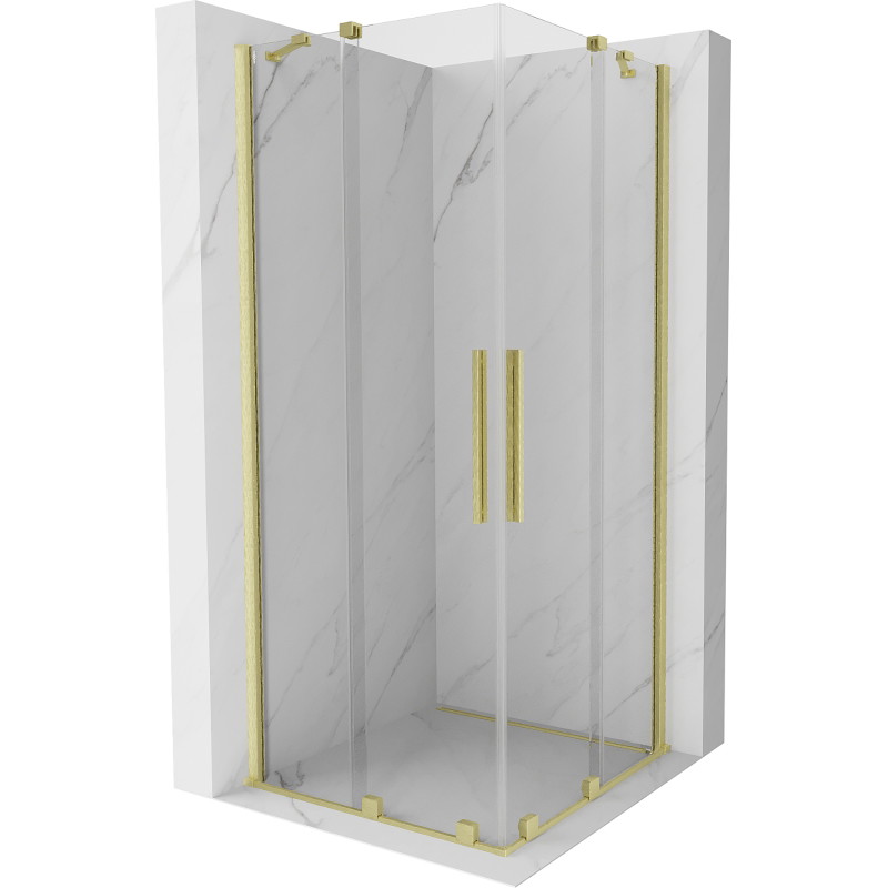 Mexen Velar Duo sprchový kút s posuvnými dverami 100 x 100 cm, transparentný, zlatý kartáčovaný - 871-100-100-02-55